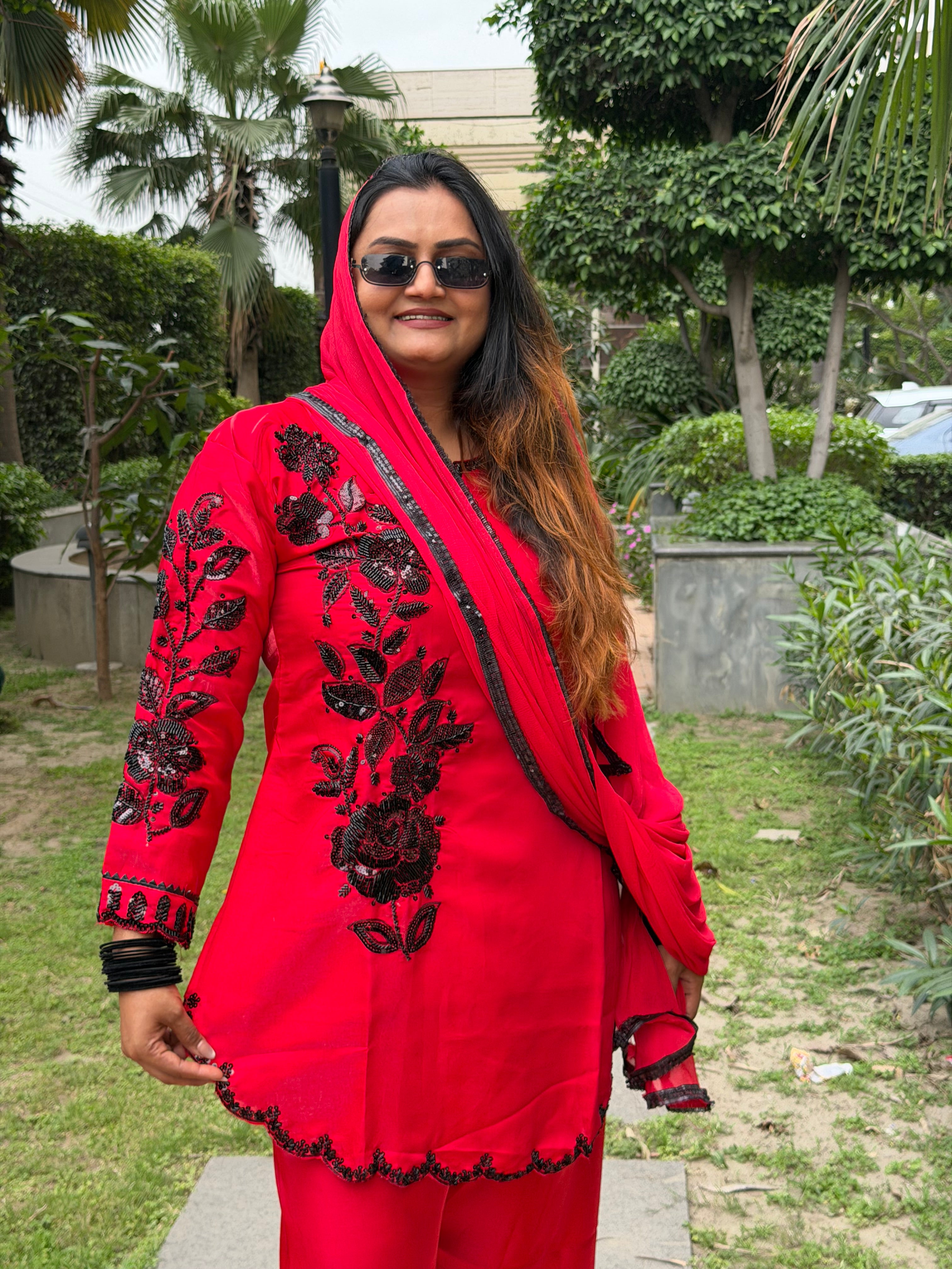 “Yalina” – Red Embroidered Suit Set