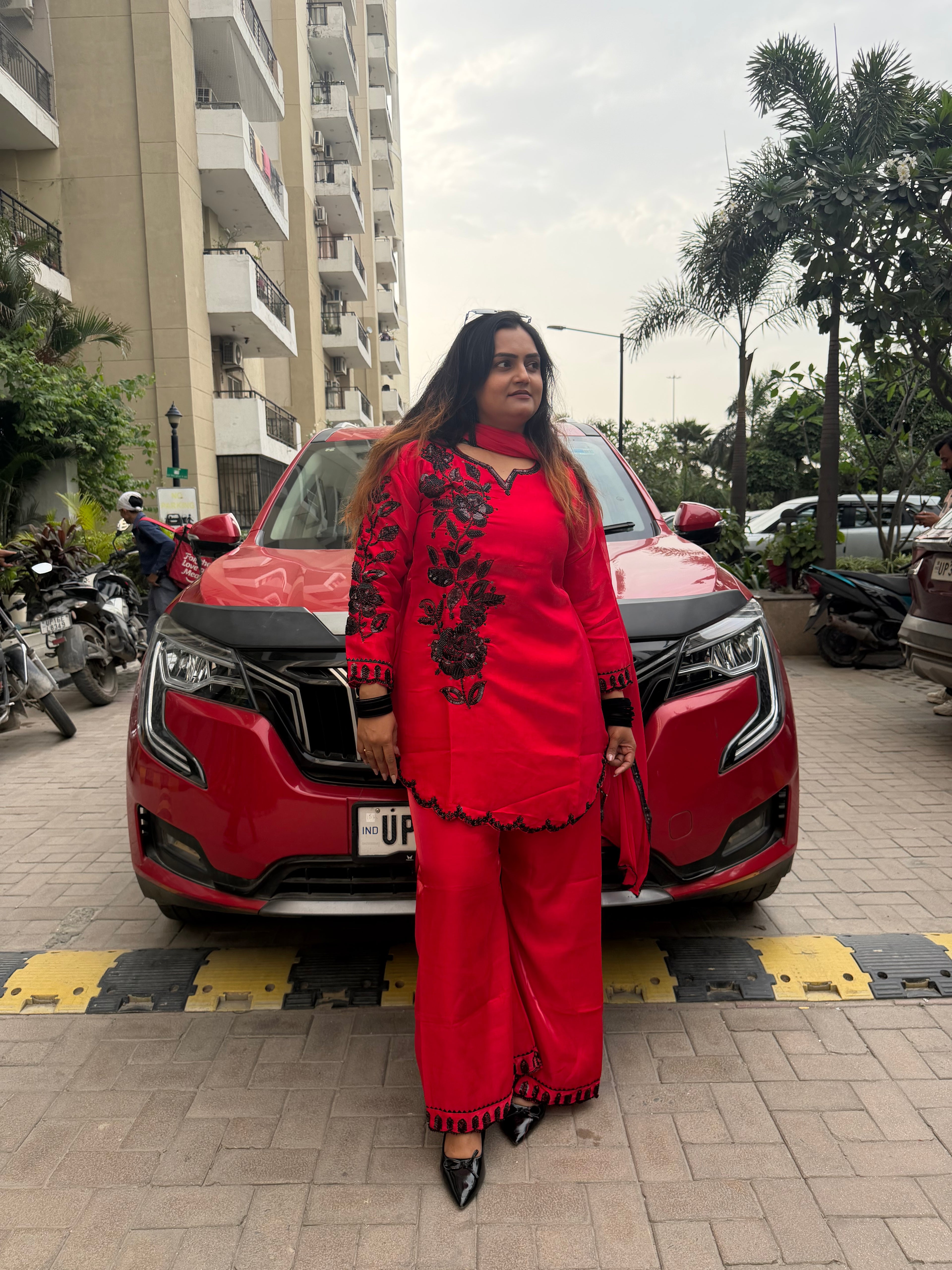 “Yalina” – Red Embroidered Suit Set