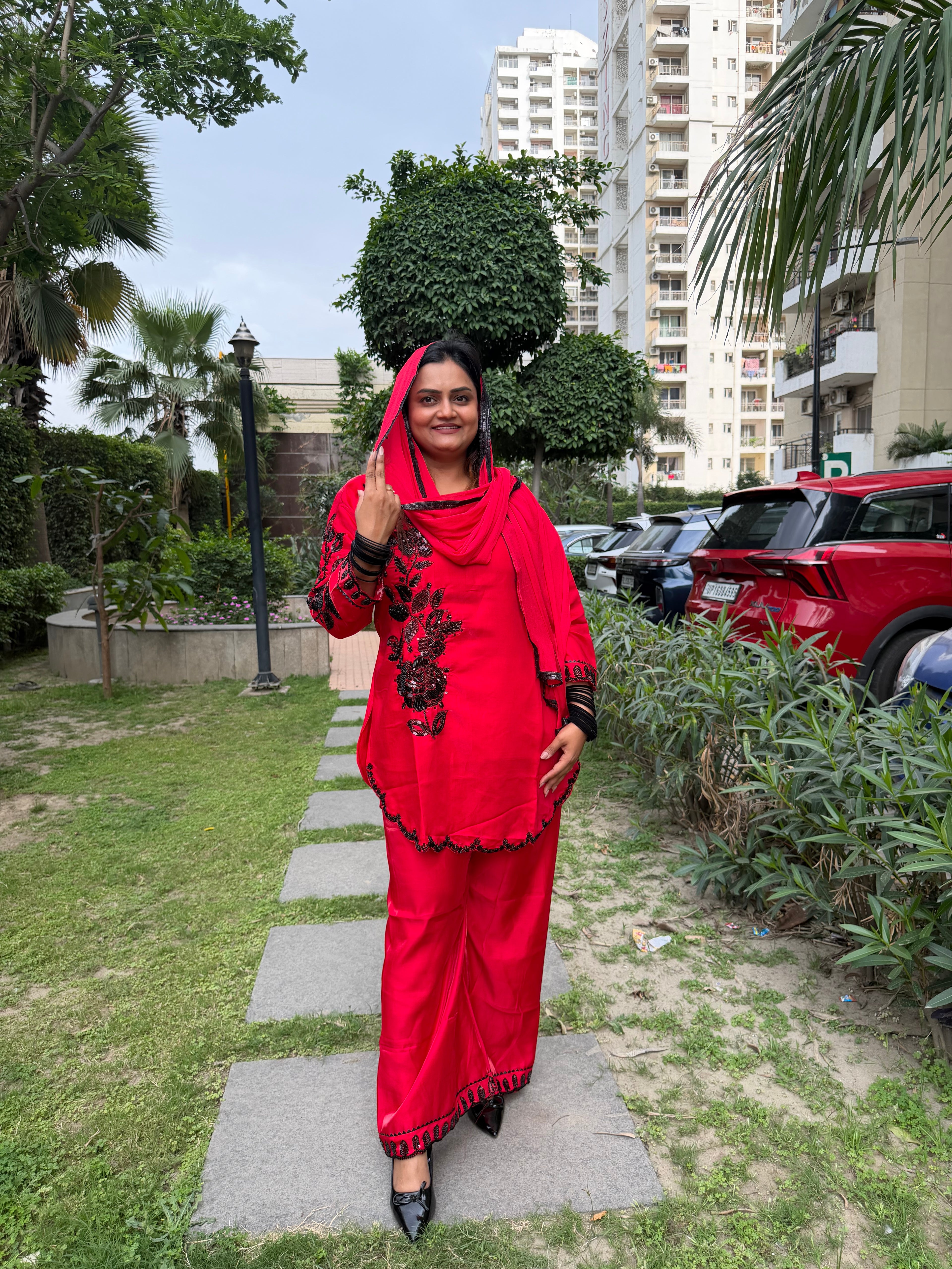 “Yalina” – Red Embroidered Suit Set