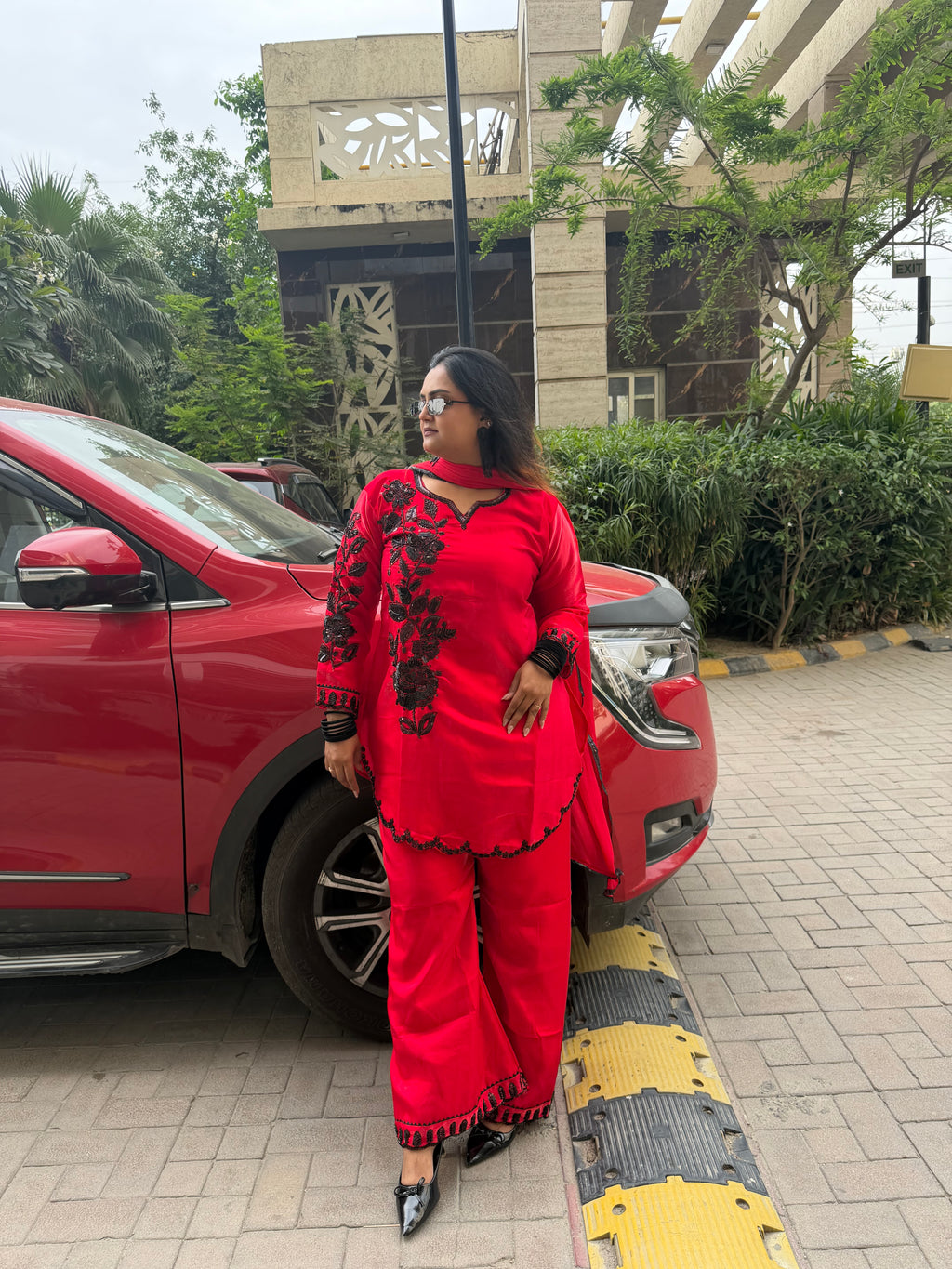 “Yalina” – Red Embroidered Suit Set