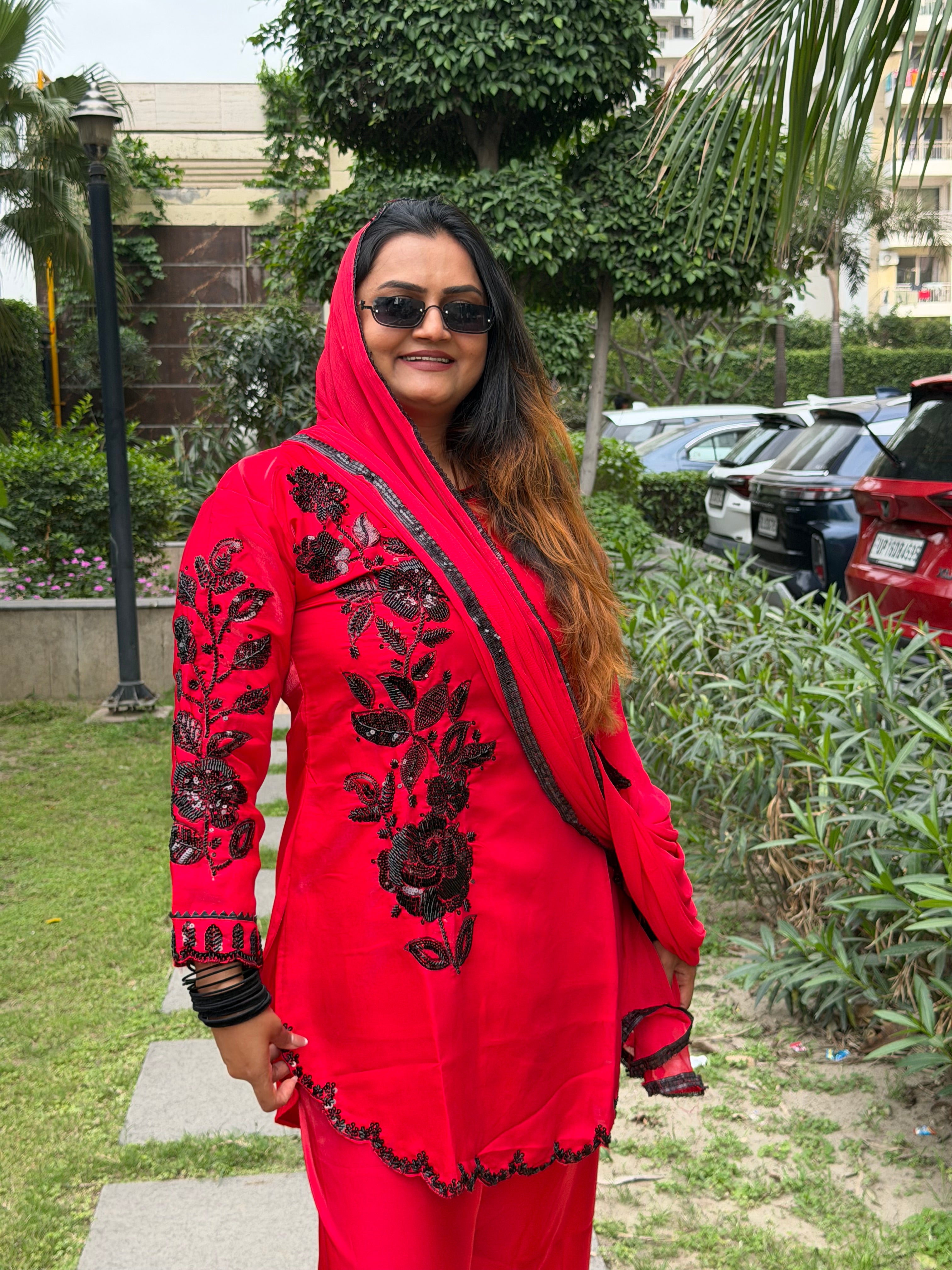 “Yalina” – Red Embroidered Suit Set
