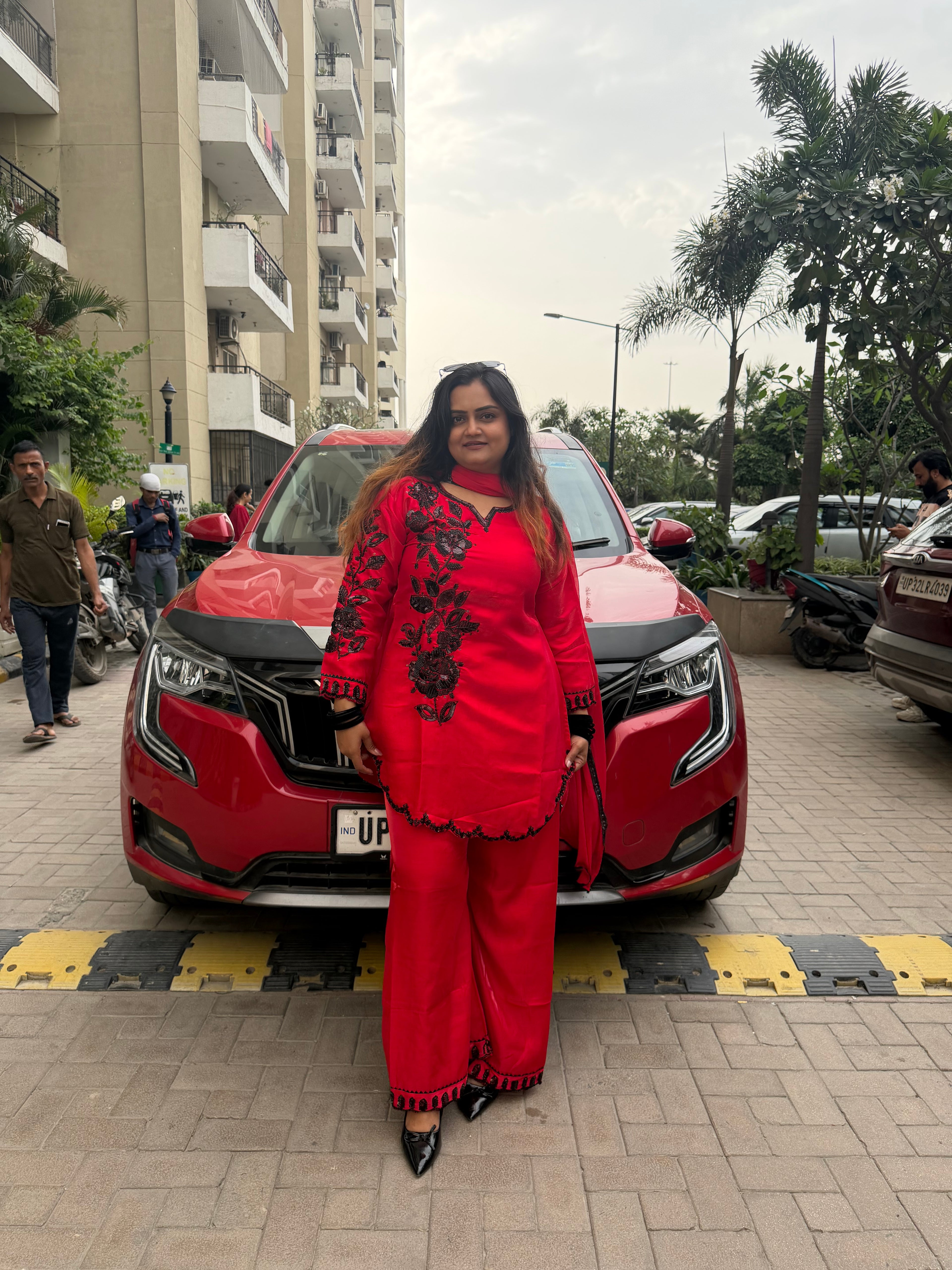 “Yalina” – Red Embroidered Suit Set
