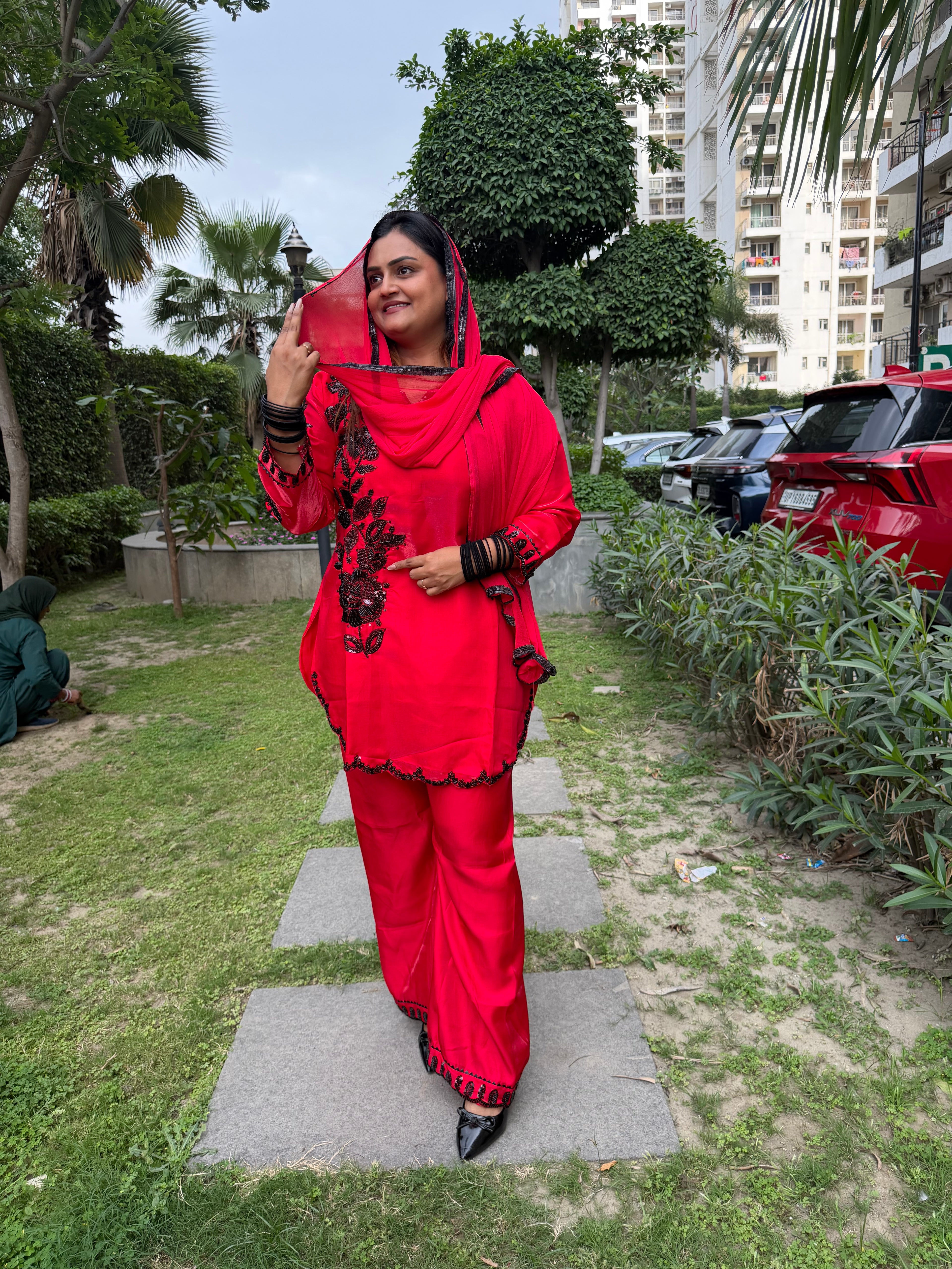 “Yalina” – Red Embroidered Suit Set