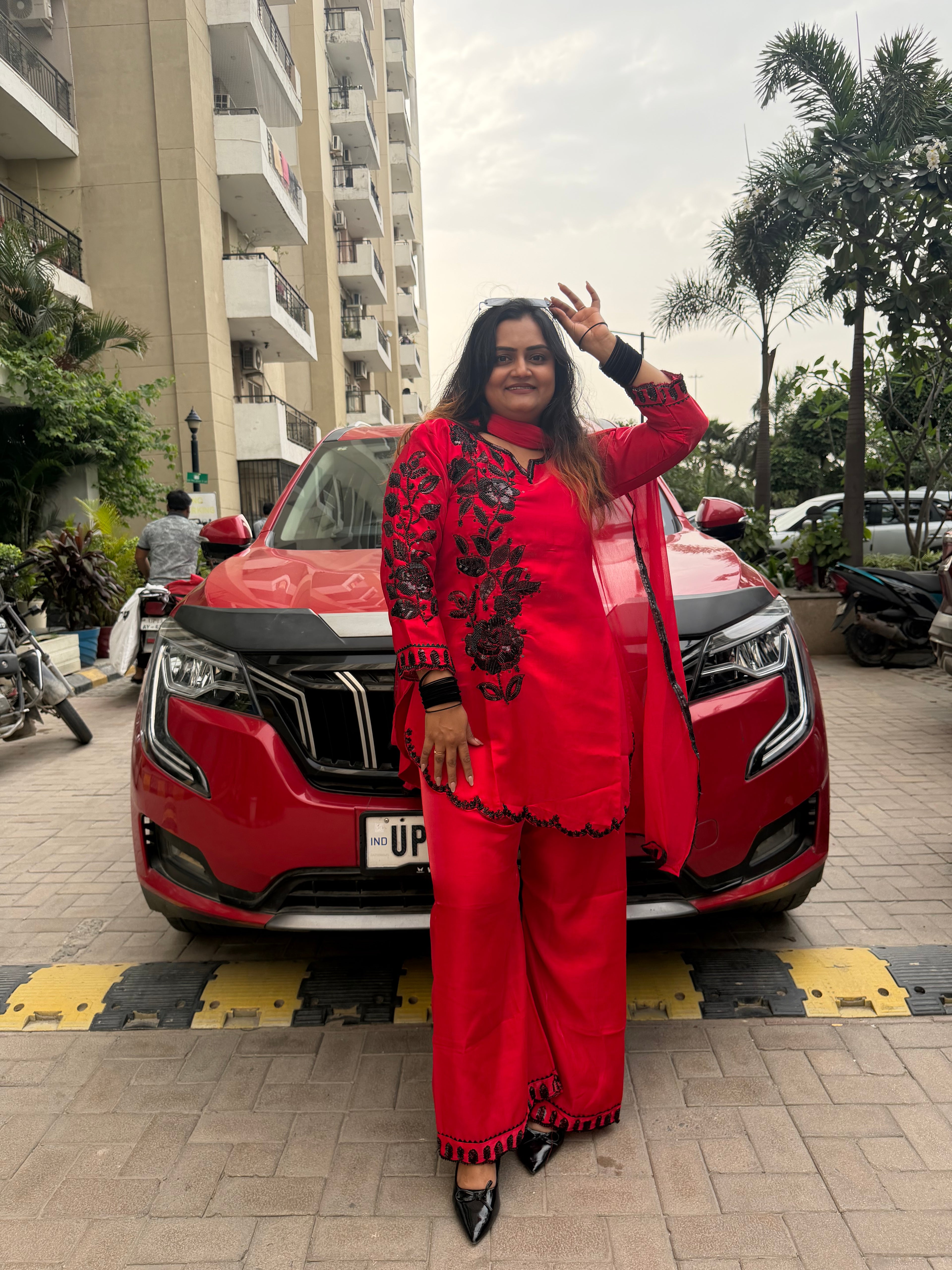 “Yalina” – Red Embroidered Suit Set