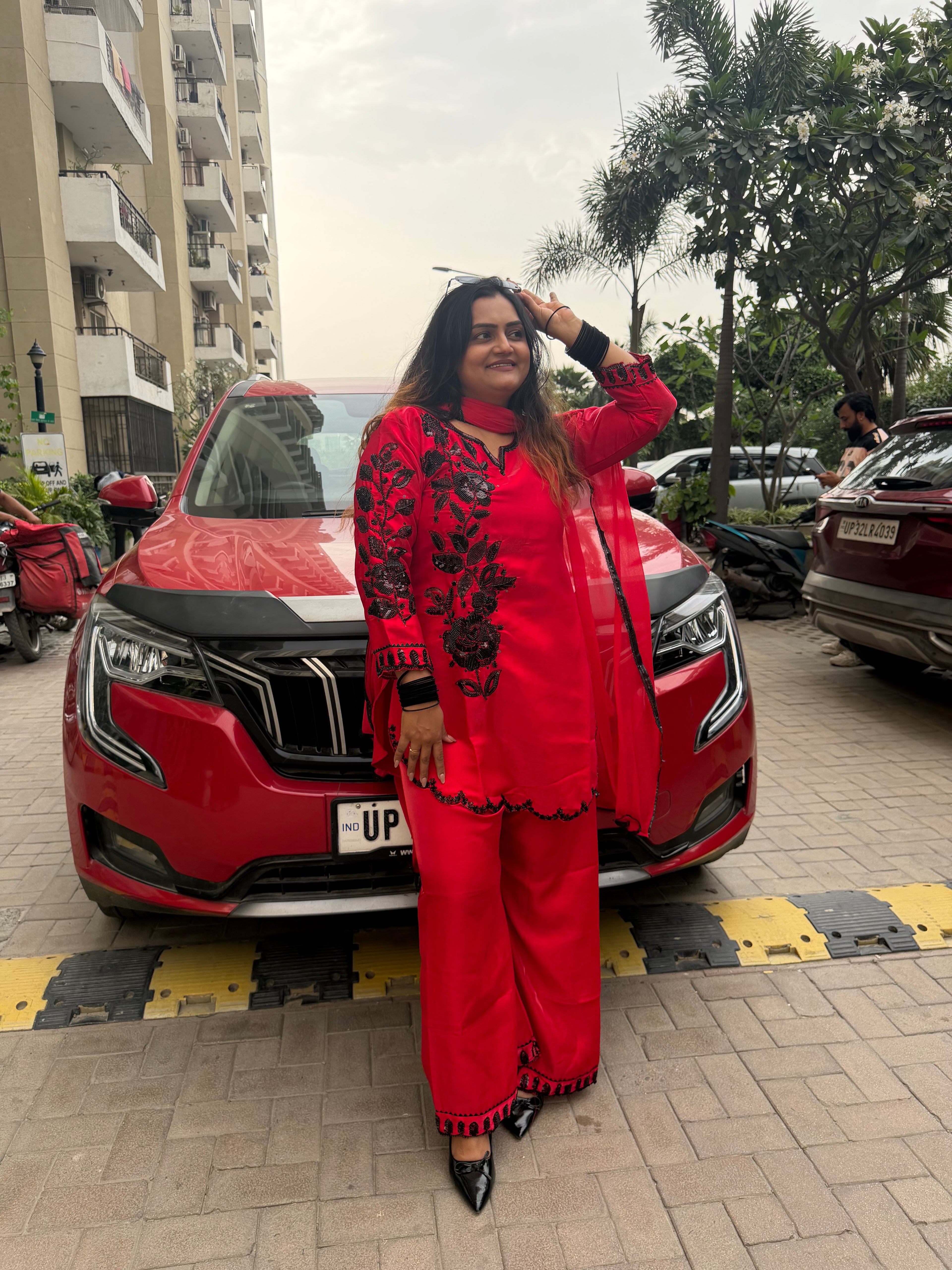 “Yalina” – Red Embroidered Suit Set