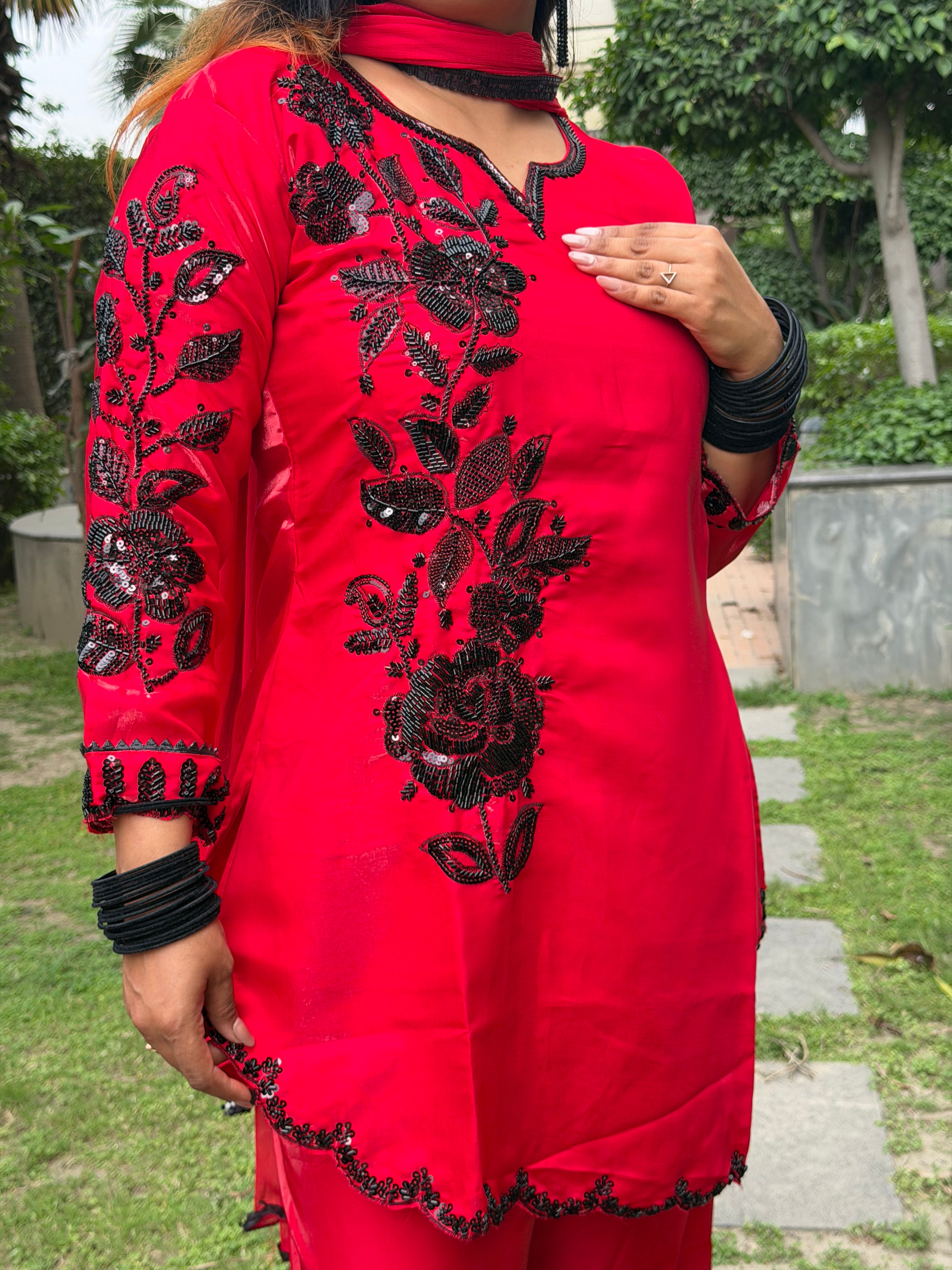 “Yalina” – Red Embroidered Suit Set