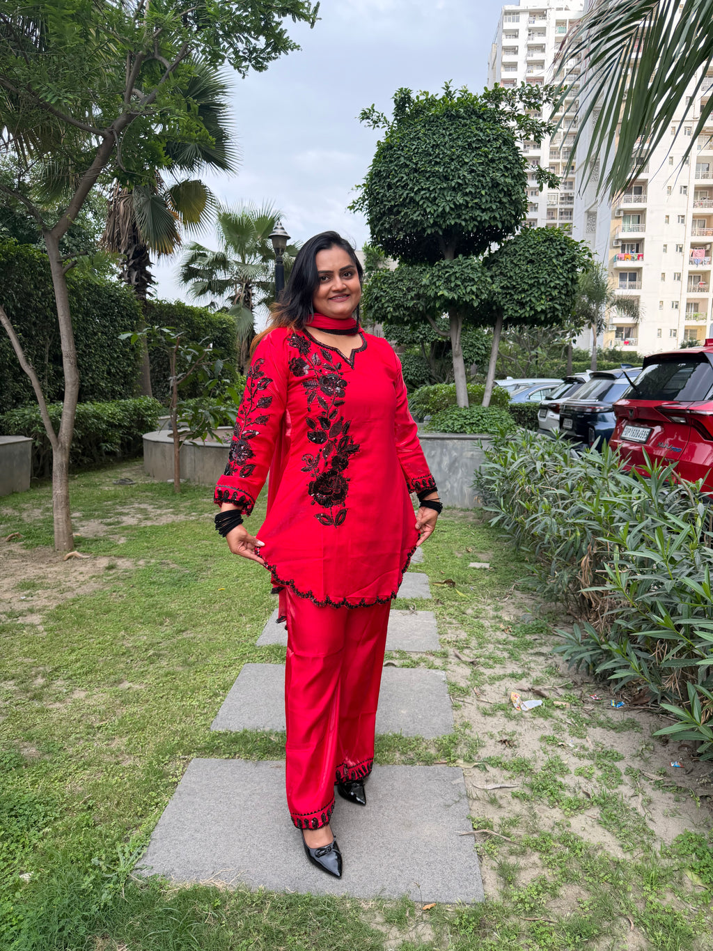 “Yalina” – Red Embroidered Suit Set